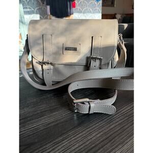 AGUSTINO Grey Double Buckle Tri-Compartment Crossbody